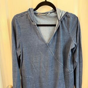 Soft Surroundings Size S Denim Color Blue Top with hood. Soft Fabric good cond.